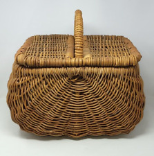 Vintage Large Wicker Picnic Basket Rattan Traditional Style with Lid picture