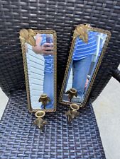 Set For Two Vintage Twisted Rope Brass Mirror Candlestick Sconces picture