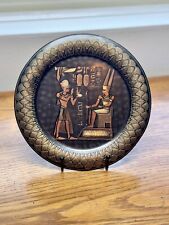 Vintage Egyptian Etched Hand Tooled Brass Featuring Pharaoh Decorative Plate picture