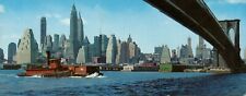 VINTAGE 1950s LOWER MANHATTEN SKYLINE, New York POSTCARD East River 9” L x 3.5”W picture