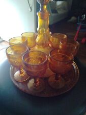 Vintage Amber Decanter Set With Tray 10 Piece Set picture