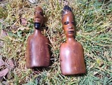 Lot of 2 African Wood Hand Carved 6 Inch Busts Man Woman Handmade Pair Set picture