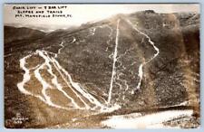 1950's RPPC STOWE VERMONT CHAIR T-BAR LIFT SKI SLOPES TRAILS SENT 1991 POSTCARD picture