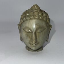 Vintage Hand Carved Solid Green Tinted Stone Buddha Buddhist Head 2.75” Tall picture