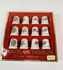 Vintage New Set Of 12 Porcelain Thimbles Set Walmart Lot NOS Flowers picture