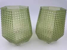 Pair of Chartreuse Six-Sided Textured Optical Glass Vases MCM picture