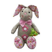 Burlap Stuffed Easter Bunny Rabbit Holding Carrot Flat Bottom Sitting Walgreens picture