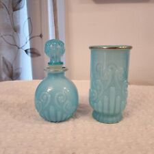 AVON Bristol Turquoise Blue Milk Glass, Perfume Bottle & Cup Vintage picture