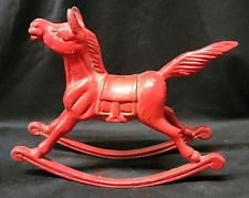 Vintage Painted RED Cast Iron Rocking Horse Door Stop Stay Farmhouse Country picture