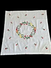 LOVELY EMBROIDERED TABLECLOTH W/POLYCHROME EMBROIDERY W/WREATHS AND FRUIT picture