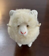 Vintage Woolen Mill Standing Real Wool Long Horn Sheep Ram Figurine White Fuzzy picture