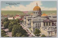 State Capital Harrisburg Pennsylvania Birds Eye View Vintage Linen Postcard picture