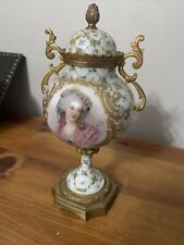 Antique French Porcelain Handled Urn With Lid SIGNED picture