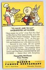 Milwaukee Wisc Hasenpfeffer mit Kloess Mader's Famous Restaurant Postcard A763 picture