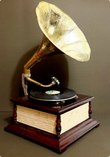 Vintage HMV Gramophone Vinyl Player Wind up Brass Phonograph Gift Replica picture