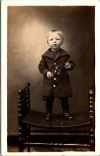 RPPC Serious Child Standing On Fancy Backless Chair 1904-1918 photo postcard HQ2 picture