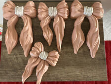 Set Of 4 Homco Pink Cream & White Resin Ribbon Bow Wall Plaque Hanging 7601 USA picture