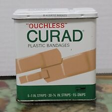 VINTAGE OUCHLESS CURAD PLASTIC BANDAGES Tin Large Size EMPTY box 1960s 1970s picture