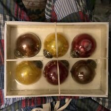 Vintage Kugel Mercury Crackle Glass 4” Round Ornaments Set Of Six picture