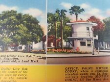C 1940 Million $ Oak Tree Office Palms Motor Ct Explore St Augustine FL Ad Card picture