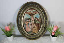 Antique ceramic crucifix Bible scene plaque Religious  picture