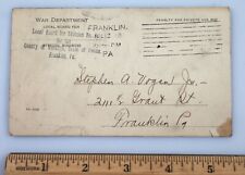 1918 WWI Draft Board Classification Postcard Notice Franklin Pennsylvania picture