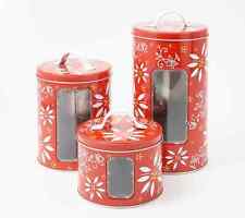 Temp-tations Classic Set of 3 Tin Canisters w Window - Red k55866 aa picture