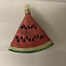 OLD WORLD CHRISTMAS - WATERMELON WEDGE - BLOWN GLASS ORNAMENT - Used W/TAG picture