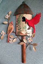 Vintage Bovano of Cheshire Large Enamel Copper Wall Art Cardinal Bird House picture
