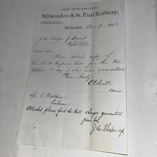 Antique Signed 1872 Letter Milwaukee & St. Paul Railway to Watertown Agent Train picture
