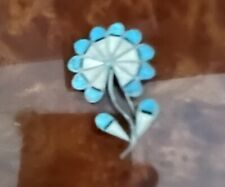 Old Native American  Turquoise Flower Cluster Sterling Silver Dangles Pin Brooch picture
