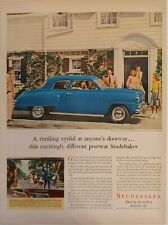 1947 vintage Studebaker print ad. Blue car. Post World War II picture