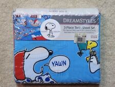 Sleepy Snoopy Woodstock Peanuts 3 PC Twin Sheet Set Blue Vintage Dreamstyles NOS picture