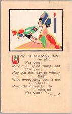 Vintage 1917 MERRY CHRISTMAS / Art Deco Greetings Postcard  P.F. Volland Co. picture