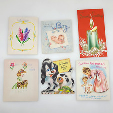 1940s Lot Of Six Variety Of Used Greeting Cards Easter Dog Father's Day Turtle picture