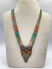 Amazing Handmade Tibetan Old Necklace With Natural Turquoise Coral & Amber Stone picture