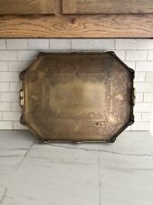 Vintage Beautiful Large Mottahedeh Brass Serving Tray With Handles and Feet picture