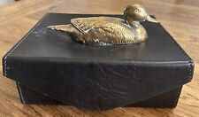 Vintage Heavy Leather Like Box w Brass Duck Mens Vanity Shaving picture