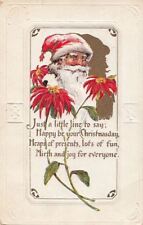 Postcard Santa Claus Head Red Flowers picture