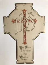 1898 Victorian Easter Greeting Card Cross His Peace Be Thine This Easter Die Cut picture