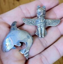 Northwest Coast Sterling Silver Thunderbird Totem Pin and Orca Pendant picture