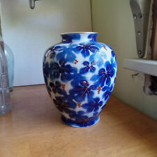 VINTAGE JAPANESE FUKAGAWA BLUE PORCELAIN VASE WITH RED BERRIES OR GRAPES picture