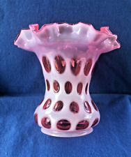Vintage Fenton Cranberry Opalescent Coin Dot Ruffled Lamp Shade 