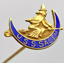 Antique Souvenir Hatpin USS Salem Witch Over Crescent Moon. Great Example. picture