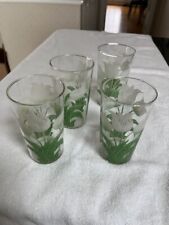Lovely Vintage White & Green Tulip Drinking Glasses in MINT Condition  picture