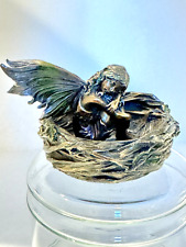 Bronze Sleeping Fairy Figurine Faerie in Nest Fantasy Mythology 4 inches picture