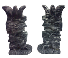 Onyx Tellez Marble Stone Book Ends Pair Mexican Tribal Aztec Statuettes Carved picture