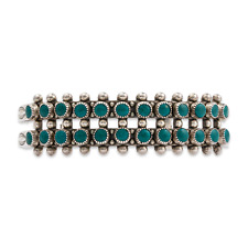 NATIVE AMERICAN STERLING TURQUOISE DOUBLE ROW SNAKE EYES CUFF BRACELET 6.5