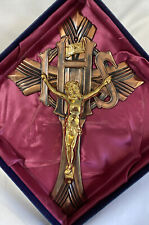 Vintage Art Deco Crucifix Cross Gold Copper Bronze Tones Christianity NIOB 9.5” picture