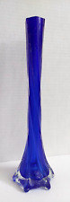 Vintage Art Glass, Cobalt Blue Twisted Glass bud Vase, Elephant Foot Base cased picture